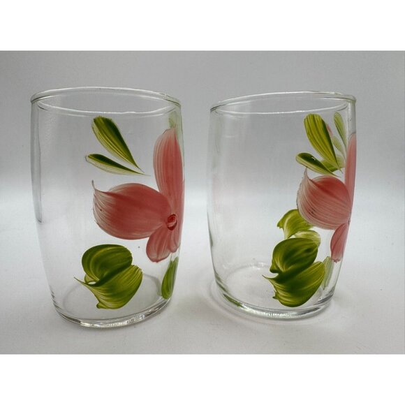 2 Bartlett Collins Gay Fad Handpainted juice glasses Pink Floral 3.25" - Picture 3 of 7